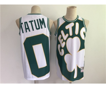 Men's Boston Celtics #0 Jayson Tatum White and Green Big Face Throwback Stitched Jersey