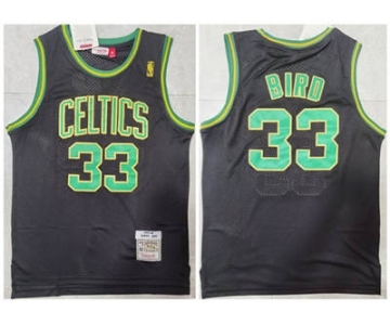 Men's Boston Celtics #33 Larry Bird Black Green Throwback Stitched Basketball Jersey