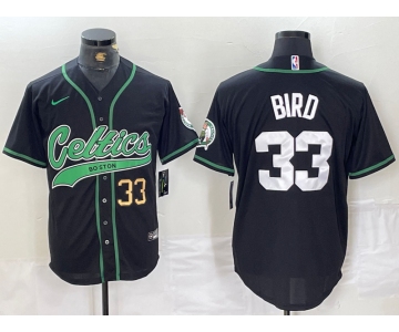 Men's Boston Celtics #33 Larry Bird Black With Patch Cool Base Stitched Baseball Jerseys