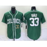 Men's Boston Celtics #33 Larry Bird Green Stitched Baseball Jersey