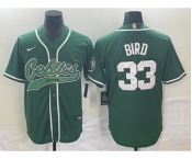 Men's Boston Celtics #33 Larry Bird Green With Patch Stitched Baseball Jersey