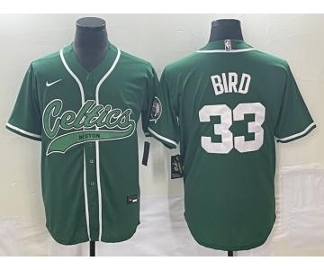 Men's Boston Celtics #33 Larry Bird Green With Patch Stitched Baseball Jersey