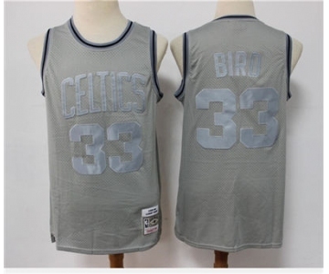 Men's Boston Celtics #33 Larry Bird Grey Throwback Stitched Basketball Jersey