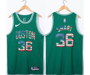 Men's Boston Celtics #36 Marcus Smart USA Flag Green Stitched Jersey