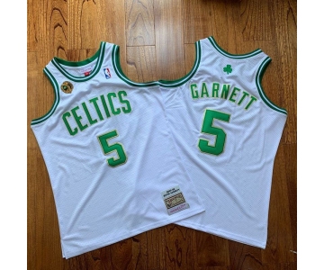 Men's Boston Celtics #5 Kevin Garnett White 2008 NBA 17th Champions Patch 2007-08 Hardwood Classics Soul AU Throwback Jersey