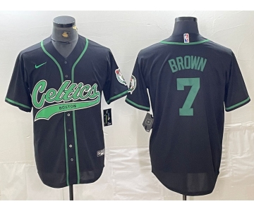 Men's Boston Celtics #7 Jaylen Brown Black Cool Base Stitched Baseball Jersey