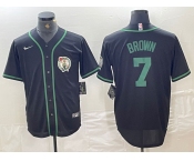 Men's Boston Celtics #7 Jaylen Brown Black With Patch Cool Base Stitched Baseball Jersey