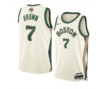 Men's Boston Celtics #7 Jaylen Brown Cream 2024 Finals City Edition Stitched Basketball Jersey