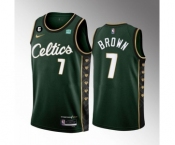 Men's Boston Celtics #7 Jaylen Brown Green 2022-23 City Edition No.6 Patch Stitched Basketball Jersey