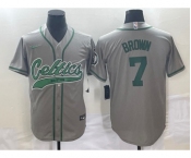 Men's Boston Celtics #7 Jaylen Brown Grey With Patch Stitched Baseball Jersey