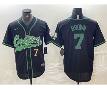 Men's Boston Celtics #7 Jaylen Brown Number Black Cool Base Stitched Baseball Jersey