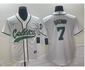 Men's Boston Celtics #7 Jaylen Brown White With Patch Stitched Baseball Jersey