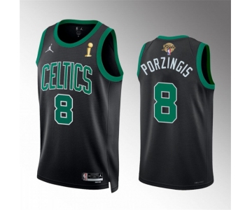 Men's Boston Celtics #8 Kristaps Porzingis Black 2024 Finals Champions Statement Edition Stitched Basketball Jersey