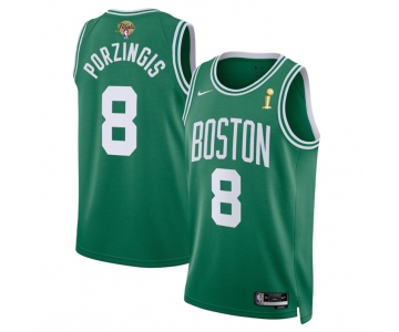 Men's Boston Celtics #8 Kristaps Porzingis Kelly Green 2024 Finals Champions Icon Edition Stitched Basketball Jersey