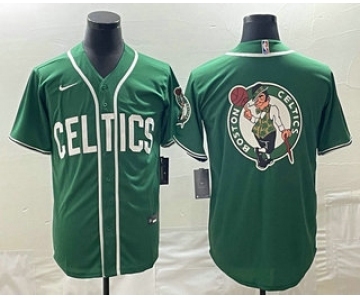 Men's Boston Celtics Big Logo Green Stitched Baseball Jersey