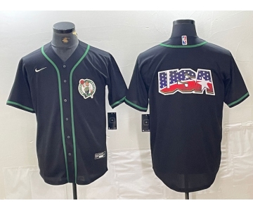 Men's Boston Celtics Black With Patch Cool Base Stitched Baseball Jerseys