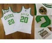 Men's Celtics #20 Ray Allen White 2007-08 Champions Patch Stitched Hardwood Classics Jersey