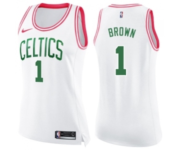 Women's Nike Boston Celtics #1 Walter Brown Swingman White Pink Fashion NBA Jersey