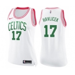 Women's Nike Boston Celtics #17 John Havlicek Swingman White Pink Fashion NBA Jersey