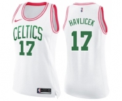 Women's Nike Boston Celtics #17 John Havlicek Swingman White Pink Fashion NBA Jersey