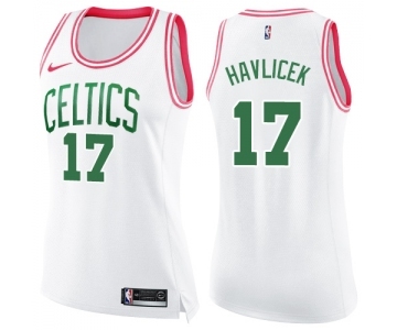 Women's Nike Boston Celtics #17 John Havlicek Swingman White Pink Fashion NBA Jersey