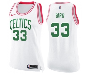 Women's Nike Boston Celtics #33 Larry Bird Swingman White Pink Fashion NBA Jersey