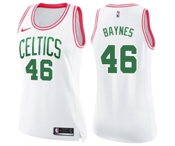 Women's Nike Boston Celtics #46 Aron Baynes Swingman White Pink Fashion NBA Jersey