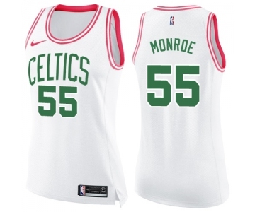 Women's Nike Boston Celtics #55 Greg Monroe Swingman White Pink Fashion NBA Jersey