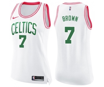 Women's Nike Boston Celtics #7 Jaylen Brown Swingman White Pink Fashion NBA Jersey