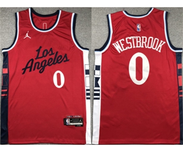 Men's Los Angeles Clippers #0 Russell Westbrook Red Stitched Jersey