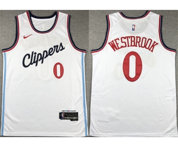 Men's Los Angeles Clippers #0 Russell Westbrook White Stitched Jersey