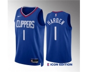 Men's Los Angeles Clippers #1 James Harden Blue Icon Edition Stitched Jersey