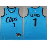 Men's Los Angeles Clippers #1 James Harden Light Blue 2024 City Edition Stitched Jersey