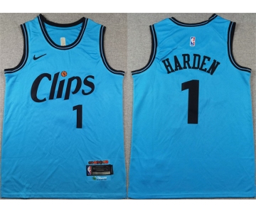 Men's Los Angeles Clippers #1 James Harden Light Blue 2024 City Edition Stitched Jersey