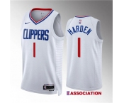 Men's Los Angeles Clippers #1 James Harden White Association Edition Stitched Jersey