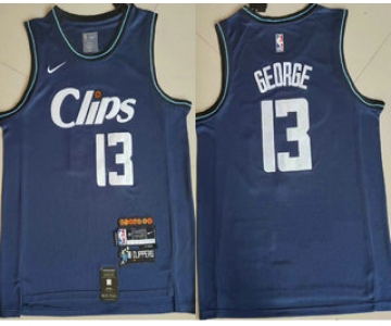 Men's Los Angeles Clippers #13 Paul George Blue 2024 City Edition Swingman Sponsor Stitched Jersey