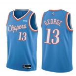 Men's Los Angeles Clippers #13 Paul George Light Blue 2021-22 City Edition 75th Anniversary Stitched Basketball Jersey