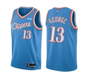 Men's Los Angeles Clippers #13 Paul George Light Blue 2021-22 City Edition 75th Anniversary Stitched Basketball Jersey