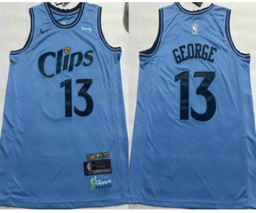 Men's Los Angeles Clippers #13 Paul George Light Blue 2024 City Icon Sponsor Swingman Jersey