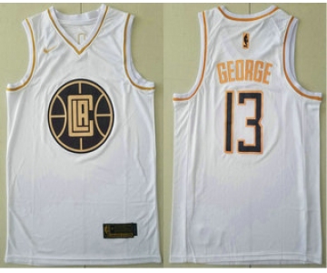 Men's Los Angeles Clippers #13 Paul George White Golden Nike Swingman Stitched NBA Jersey