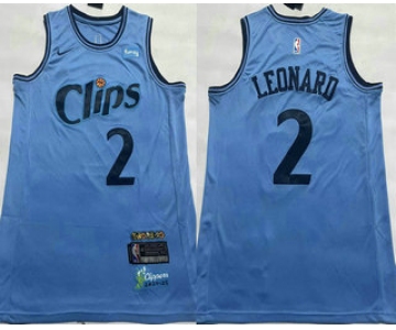 Men's Los Angeles Clippers #2 Kawhi Leonard Light Blue 2024 City Icon Sponsor Swingman Jersey