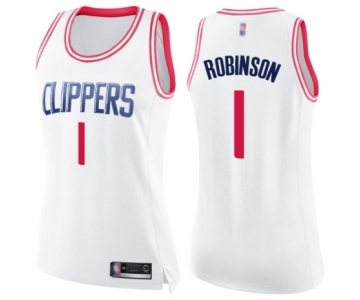 Women's Los Angeles Clippers #1 Jerome Robinson Swingman White Pink Fashion Basketball Jersey