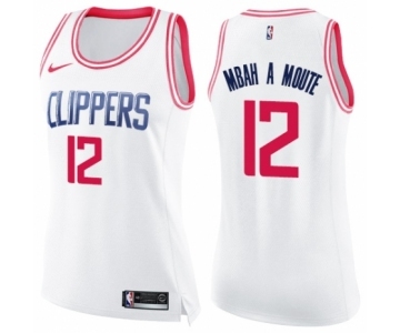 Women's Nike Los Angeles Clippers #12 Luc Mbah a Moute Swingman White Pink Fashion NBA Jersey