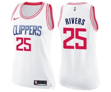 Women's Nike Los Angeles Clippers #25 Austin Rivers Swingman White Pink Fashion NBA Jersey