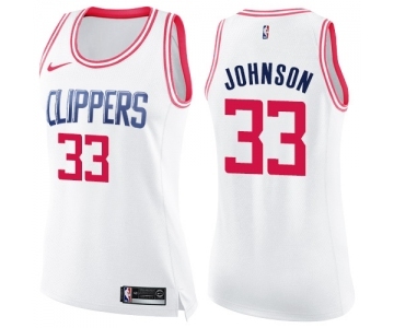 Women's Nike Los Angeles Clippers #33 Wesley Johnson Swingman White Pink Fashion NBA Jersey