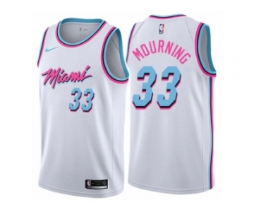 Men Nike Miami Heat #33 Alonzo Mourning Authentic White NBA Jersey - City Edition