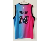 Men's Miami Heat #14 Tyler Herro Swingman Blue Red Basketball Jersey 2020-2021 City Edition