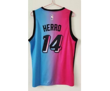 Men's Miami Heat #14 Tyler Herro Swingman Blue Red Basketball Jersey 2020-2021 City Edition