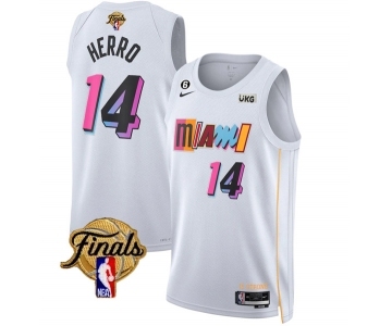 Men's Miami Heat #14 Tyler Herro White 2023 Finals City Edition With NO.6 Patch Stitched Basketball Jersey