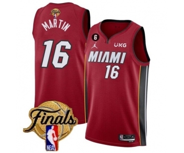 Men's Miami Heat #16 Caleb Martin Red 2023 Finals Statement Edition With NO.6 Patch Stitched Basketball Jersey